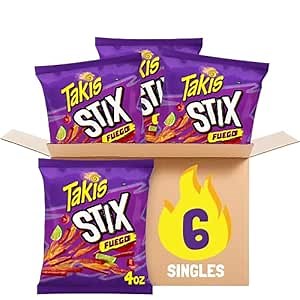 Takis Fuego Stix - Extreme Hot Chili Pepper & Lime Flavored Spicy Corn Sticks Snack Size Bag