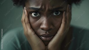 An individual of any gender and race with a fear of failure their face strained with anxiety as they attempt a task, female With Hands on Face in Distress