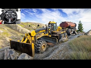 CAT 120M Motor Grader - Struggle in Deep Muddy Road | SnowRunner | Logitech G29 Gameplay