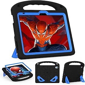 Kids Case for iPad (A16) 11th Generation 11" 2025 / iPad 10th Generation 10.9" 2022, Shockproof Cover with Built-in Screen Protector and Stand (Black+Blue)