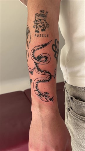 Coolest snake tattoo ever 🐍🐍 🐍 puzzle one is a few years healed #tattoo #snaketattoo #tatouage