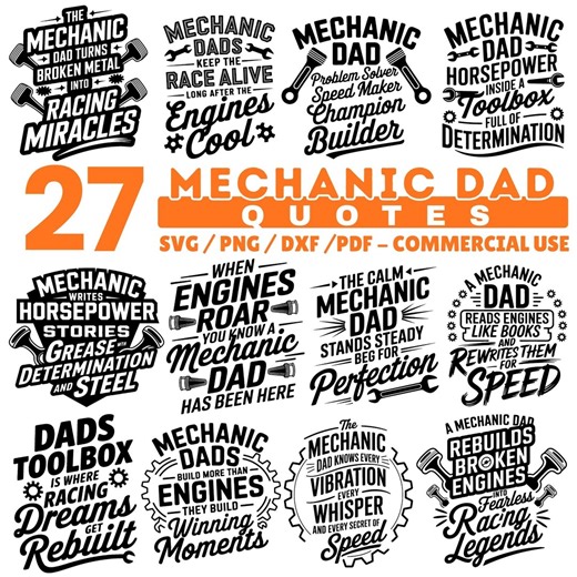 Mechanic Dad Quotes SVG Bundle Funny Garage Sayings Auto Repair Dad Shirt Designs Cricut Files Instant Downloads - Etsy