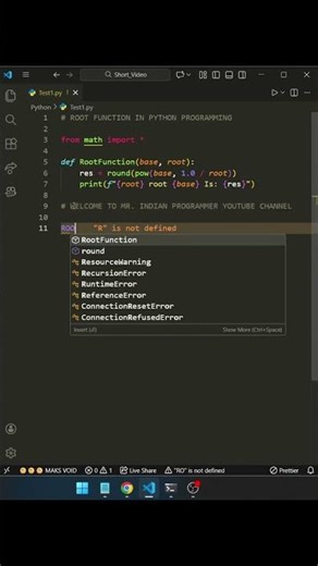 root function in python | day - 91 #python #viral #shorts #youtubeshorts #trending