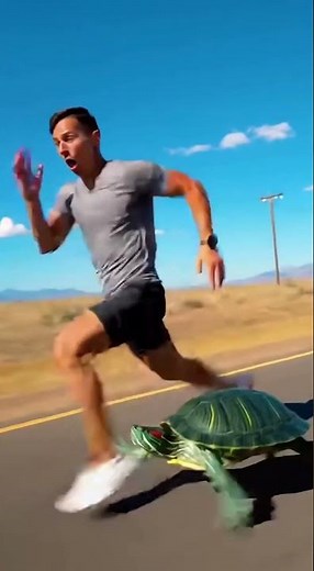 Turtle Runs 20 MPH Beside a Sprinter. #funny #memes#ai #shorts
