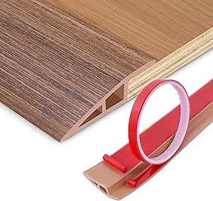 Floor Transition Strip Vinyl Door Threshold Ramp Self Adhesive Carpet Edging Strip Doorway Edge Trim, Overlap Edge Reducer for Laminate Carpet, Floor, Tile (Brown Wood Grain, 2/5" to 3/5", 10Ft)