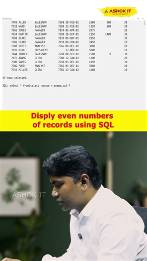 How do you display ONLY EVEN-numbered records from a table? #javaprogramming #javadeveloper