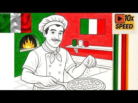 Coloring Italian Pizza Chef🇮🇹 | Relaxing Coloring at 10x Speed