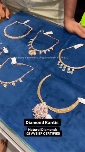 Lavanya Jewellers (Gold) on Instagram: "✨In Store✨Uniquely Designed Italian Diamond Kanti necklaces. Suitable on fancy wears. Perfect for your every party.Order now, by sending a message on 9441176530. - Worldwide shipping is available. - Customisation is available - 30 plus years of experience in handmade jewellery making. - Certified diamonds are the ith best quality - Best customer support - Purity Guaranteed . . . . . . . . . . . . . . . #goldjewellery #bridal2023 #southindianjewellery #indi