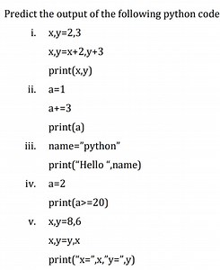 Predict the output of the following python codei. \quad x , y... | Filo