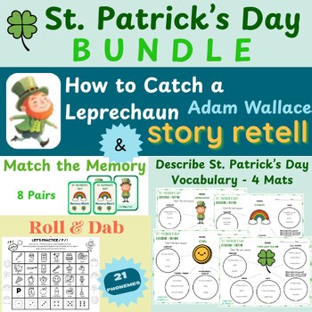 ...CATCH a Leprechaun Story retell   Memory Match   4 Vocab Mats   Artic Game