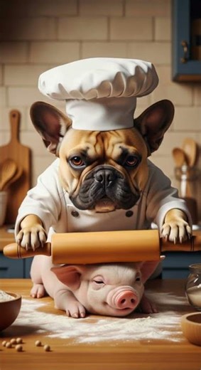 Chef Dog Uses Piglet as a Rolling Pin?! 🐷👨‍🍳 #viral #Shorts #Funny #cute #animals #pets #puppy
