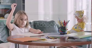 Little cute Caucasian girl doing math at home. Pretty child writing figures in exercise book and thinking. Intelligence, education, studying. Cinema 4k ProRes HQ.