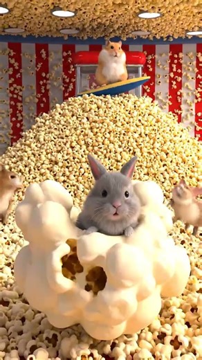 Exploding Giant Popcorn Machine 🍿🔥 Tiny Animals in Popcorn Chaos Funny 3D AI Animation #shorts