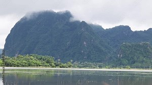 beautiful landscape in the rainy season of Myanmar, a natural mountain reflection of the spectacular mountains.