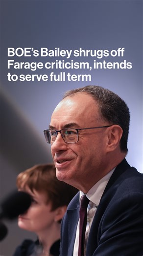 Andrew Bailey responds to Nigel Farage floating the idea of ousting him as Bank of England governor, telling Francine Lacqua: "I made a commitment to serve out my whole term." bloom.bg/4orGqMh | Bloomberg