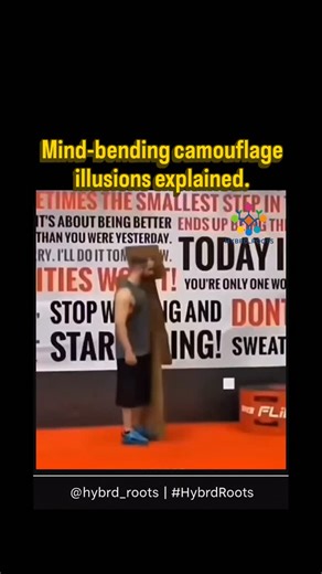 HYBRD_ROOTS on Instagram: "Camouflage tricks the brain by blending colors and patterns with surroundings, making objects or people hard to spot. It works by disrupting visual signals, confusing perception, and using mimicry to hide outlines or movement. This science is used in nature and human design for concealment and surprise. #camouflagechallenge #mindblown #hiddeninplainsight #visualillusion #scienceofsight #spotthehuman #camouflageart #opticalillusion #braintricks #revealmoment #streetmagi