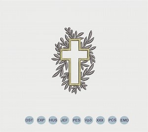 Religious Cross Stitch Embroidery Design With Leaves, Floral Cross Stitch Machine Embroidery File, Embroidery for Easter, Baptism, First Communion. - Etsy Canada