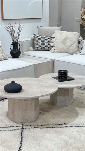 KASBAH DESIGN on Instagram: "Minimaliste. Épuré. Intemporel. Dans un esprit résolument sobre, le duo de tables ZINIA révèle toute la noblesse du travertin. Des lignes pures, des volumes équilibrés et une matière minérale authentique qui dialoguent avec élégance dans l’espace. Leur teinte naturelle s’accorde avec harmonie à toutes les palettes décoratives, tandis que leur design minimaliste s’intègre naturellement à tous les styles d’intérieur, du plus contemporain au plus organique. Chaque pièce