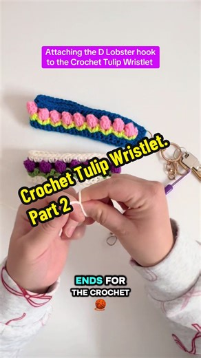 Part 2: Crochet Tulip Wristlet Tutorial. Learn how to attach the D Lobster hook to the wristlet. This is a super beginner friendly step by step tutorial.
