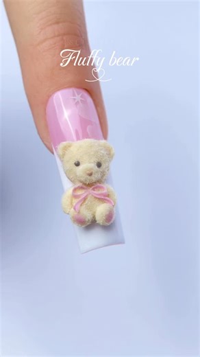 Lisset | nail artist | content creator on Instagram: "Fluffy teddy bear nail art 🧸💘 Love how it came out! Used 3D gel to sculpt it and flocking powder to make it fluffy ☺️ 💅🏼 @cris3dshop - code lotus to save . . . .💕 . Fluffy nail art, fluffy teddy bear nails, nail art Cute nail art 💕"