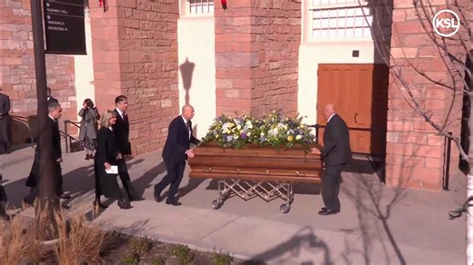 Pallbearers are shown ushering the casket of President Jeffrey R. Holland into the Salt Lake Tabernacle this afternoon, ahead of the funeral service honoring the late president of the Quorum of the Twelve Apostles of The Church of Jesus Christ of Latter-day Saints. Church President Dallin H. Oaks closed the funeral by expressing his love for his fellow apostle. He shared that, over the years, their roles have shifted, with him sometimes in charge of President Holland and President Holland’s posi