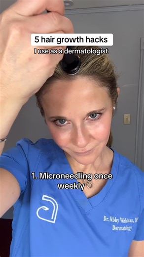 Dr. Abigail Waldman, MD FAAD on Instagram: "Minoxidil is the holy grail for hair growth but there are several things that you can do to improve results. Microneedling weekly can increase penetration and effectiveness. Stamping device with needles 0.5-.75mm are most effective while minimizing risk of hair breakage. A hair serum with caffeine can halt hair loss associated with telogen effluvium so I’ve used this hack with post partum hairloss. Warning: Minoxidil can be toxic to pets and minoxidil 