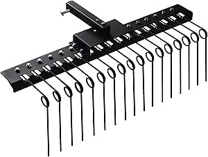 48" Durable Pine Straw Rake Steel Spring Landscape Rake Fits 2" Receiver for Lawn Tractors or ATV/UTV，Black