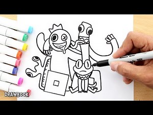 How to draw RAINBOW FRIENDS Characters Together: Blue, Orange, Green and Purple (in one image)