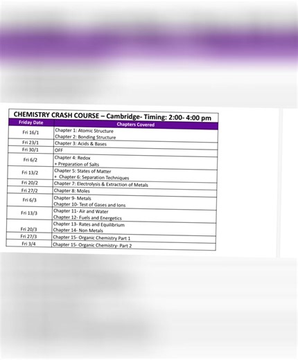Cambridge OL Chemistry Revision Plan: Key Schedules Explained