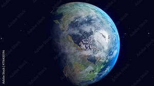 Earth in space - Camera panning fast over our beautiful planet showing the world and global map from far away to close up. 3d render animation