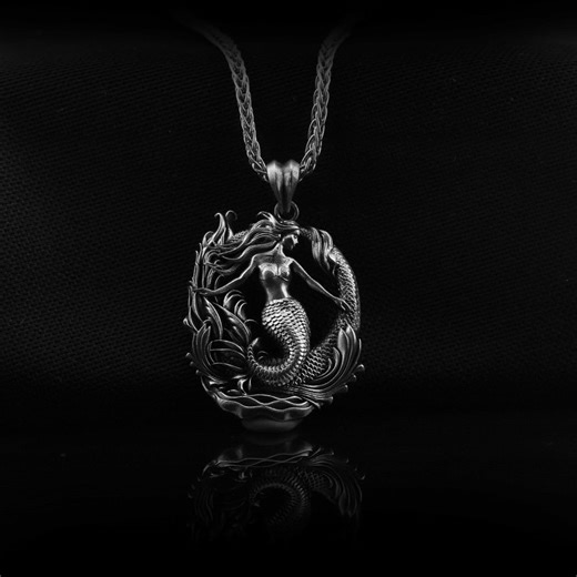Sterling Silver Mermaid Pendant Necklace, Sailor Siren Jewelry - Etsy