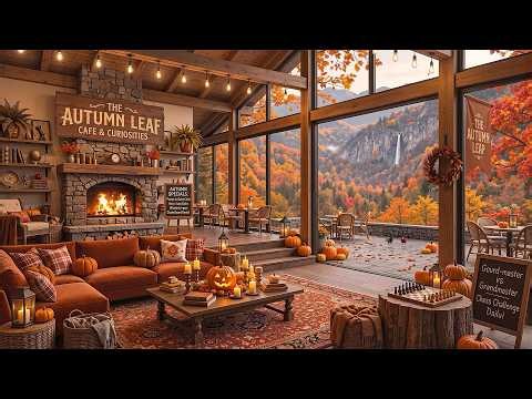 Cozy Autumn Mountain Café 🍂☕ Relaxing Jazz & Fireplace Ambience for Work & Study