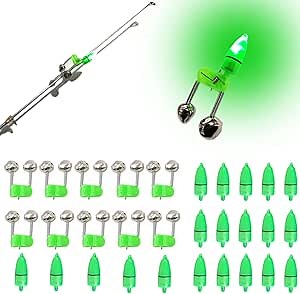 Fishing Bells with Lights 20 Pcs LED Night Fishing Lights 10 Pcs Fishing Rod Bait Alarm Bell Night Fishing Accessories Bait Alarm Bell Rod Clip Tip for Fishing