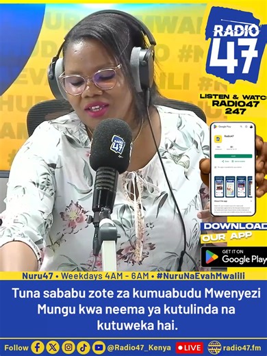 Endelea kumsifu Mwenyezi Mungu🙏 Watch us live: www.radio47.fm Join WhatsApp channel: https://rb.gy/iwp64y #Nuru47 #HapaNdipo