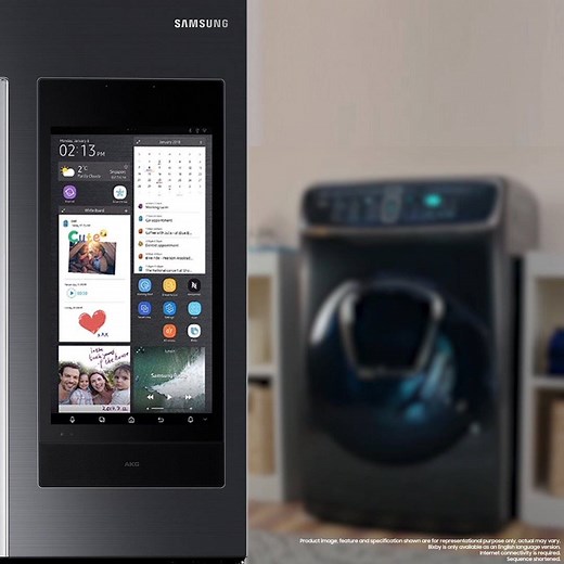 Now control your washing machine, TV and other connected devices right from your refrigerator! The new Samsung #FamilyHub keeps you and your home connected all the time. Know more: https://bit.ly/2MSicgG | Samsung