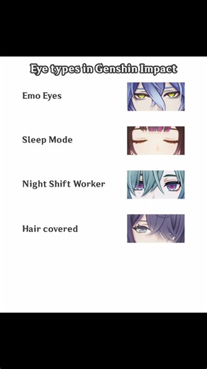 Eye types in Genshin Impact #genshinimpact #flins #columbina #lohen #lauma #qiqi #nodkrai #memes