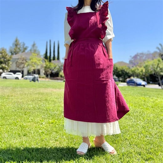 Ruffle Shoulder Apron Dress for Women – Cottagecore Pinafore Apron With Pockets – Vintage Farmhouse Kitchen Apron - Etsy