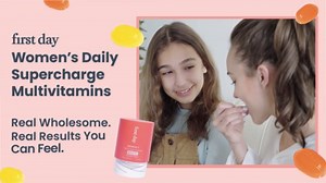 FIRST DAY Women’s Daily Supercharge Multivitamin Gummies – Vitamins A, B1, B6, B12, C, D3, E & K + Magnesium, Zinc, Biotin – Made w/Organic Fruits & Veggies, Only 2g Sugar – 2-Pk, 60 Day Supply
