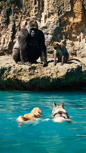 Gorilla gorilla and monkey vs wolf and dog