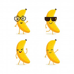 Cute vector set of banana fruit character in different action...