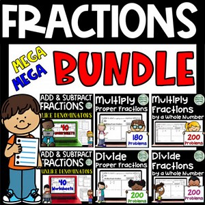 Add, Subtract, Multiply and Divide Fractions Worksheets MEGA BUNDLE!