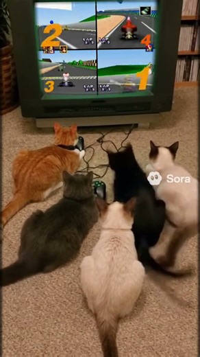 Cats Playing Mario Kart - Sora 2