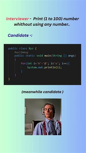 🤯😱Print (1 to100) number without using any number in Java 😱🥺😱🤯🤯🤯.. . . . #java #print #coding