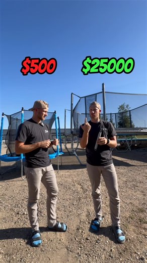 Crazy Ape Extreme Equipment on Instagram: "$500 vs $25,000 Trampoline - Part 1 We compared the worst trampoline in the world to the best trampoline in the world. Here’s what we found: Cheap, big box store trampolines come with tiny little springs that are quite stiff and have a jarring bounce. After jumping for a while, this can be hard on your joints. On the other hand, the springs from the $25,000 Hyper trampoline are more than twice as long and almost twice as thick. They are made tempered hi
