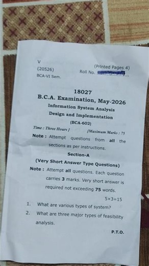 BCA 6th Sem Question Paper 2026 | Information System Analysis (BCA-602) | CCSU Meerut/#video#exam