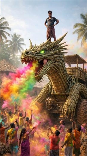 Built a Monster Holi Dragon Car from Bamboo & Palm Leaves 👹| The Rise of a New Warrior 🔥#ai #shorts