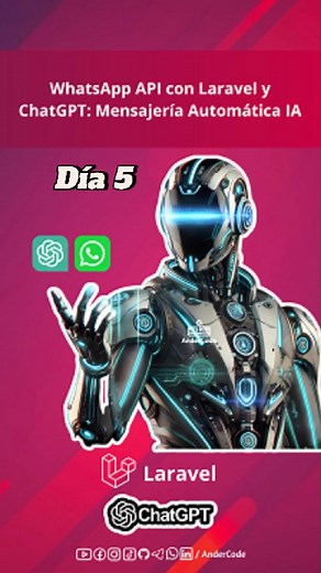 1.5K views · 13 reactions | Día 5: WhatsApp API con Laravel y ChatGPT: Mensajería Automática IA #laravel #programming #chatgpt #AnderCode #CursoOnline #laraveldeveloper #laravel #programmer #developer | AnderCode | Facebook