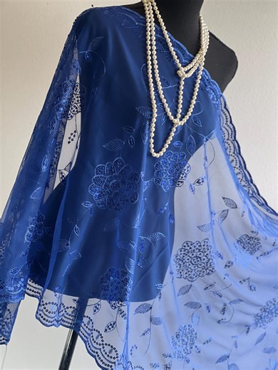 Royal Blue Embroidered Shawl – Sequin Floral Mesh Evening Wrap - Etsy New Zealand