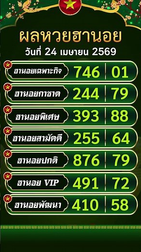 รวมผลฮานอยวันนี้ ฮานอยล่าสุด 24 เมษายน 2569 #ฮานอยวันนี้ #ฮานอย #ผลย้อนหลัง #ฮานอยเฉพาะกิจ