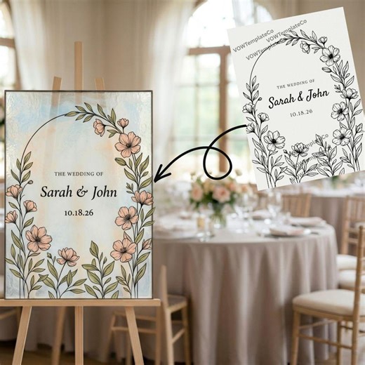 Editable Stained Glass Wedding Sign Template, Pastel Floral Welcome Sign, Canva Wedding Decoration, DIY Sign, Instant Download PDF File - Etsy